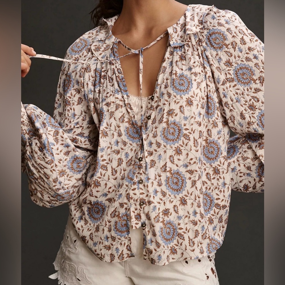 Anthropologie Button-Front Peasant Blouse - Picture 2 of 12